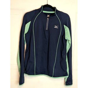 Mizuna womans athletic pullover jacket medium thumbholes quarter zip blue